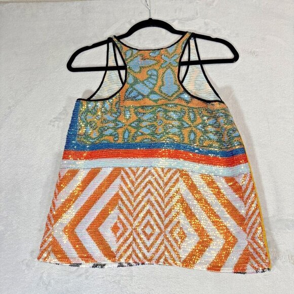 Clover Canyon Sequins Racer-Back Tank-Top Women's Sz XS Colorful Geometric Print - Picture 2 of 5